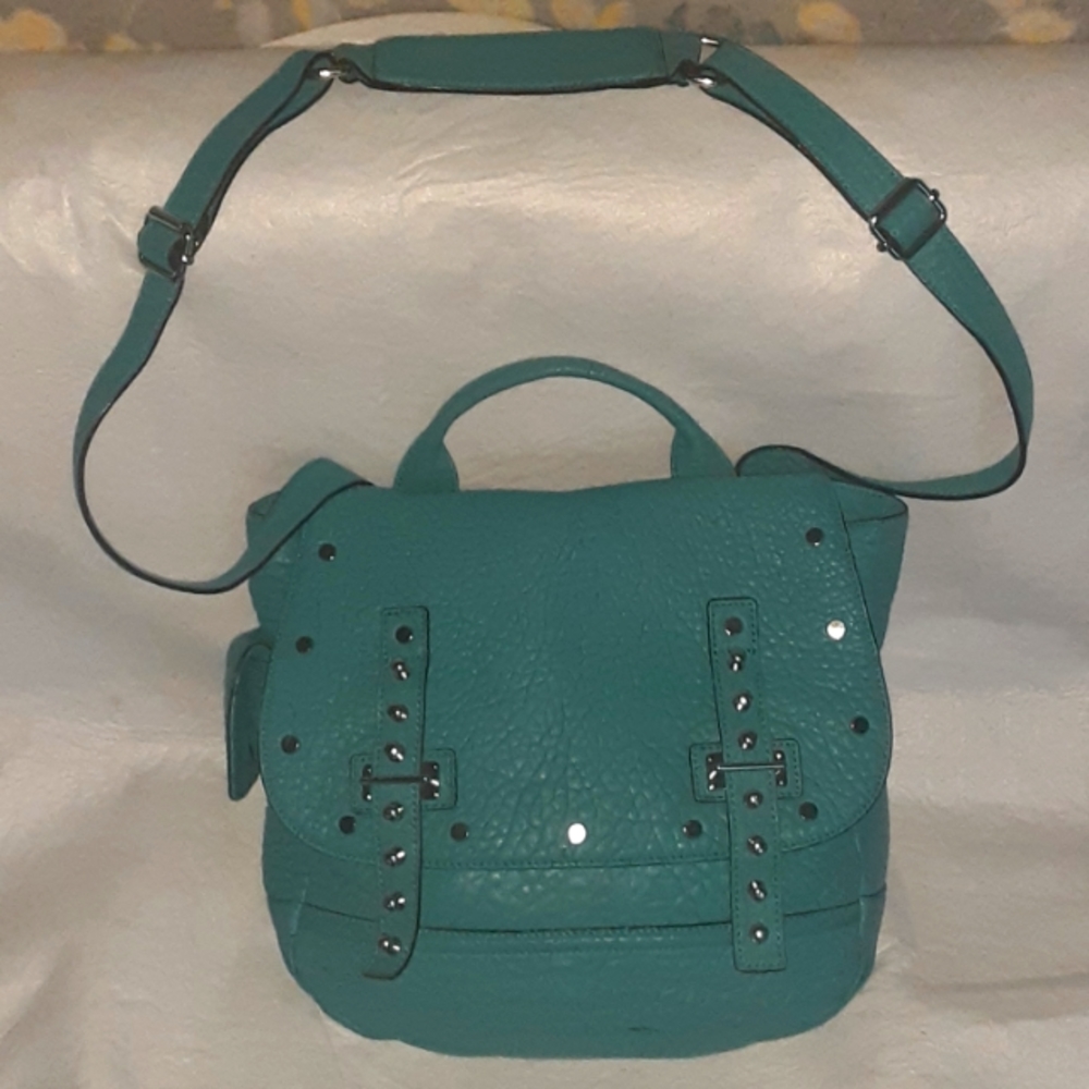 Rebecca Minkoff turquoise large pebbled leather crossbody bag.
